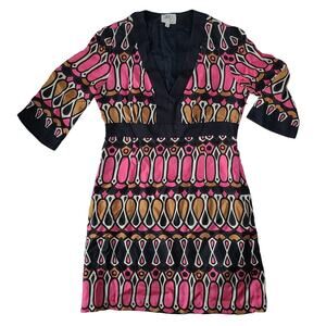 MILLY of New York Vintage Silk Designer Dress Retro Geometric Size 8 Medium